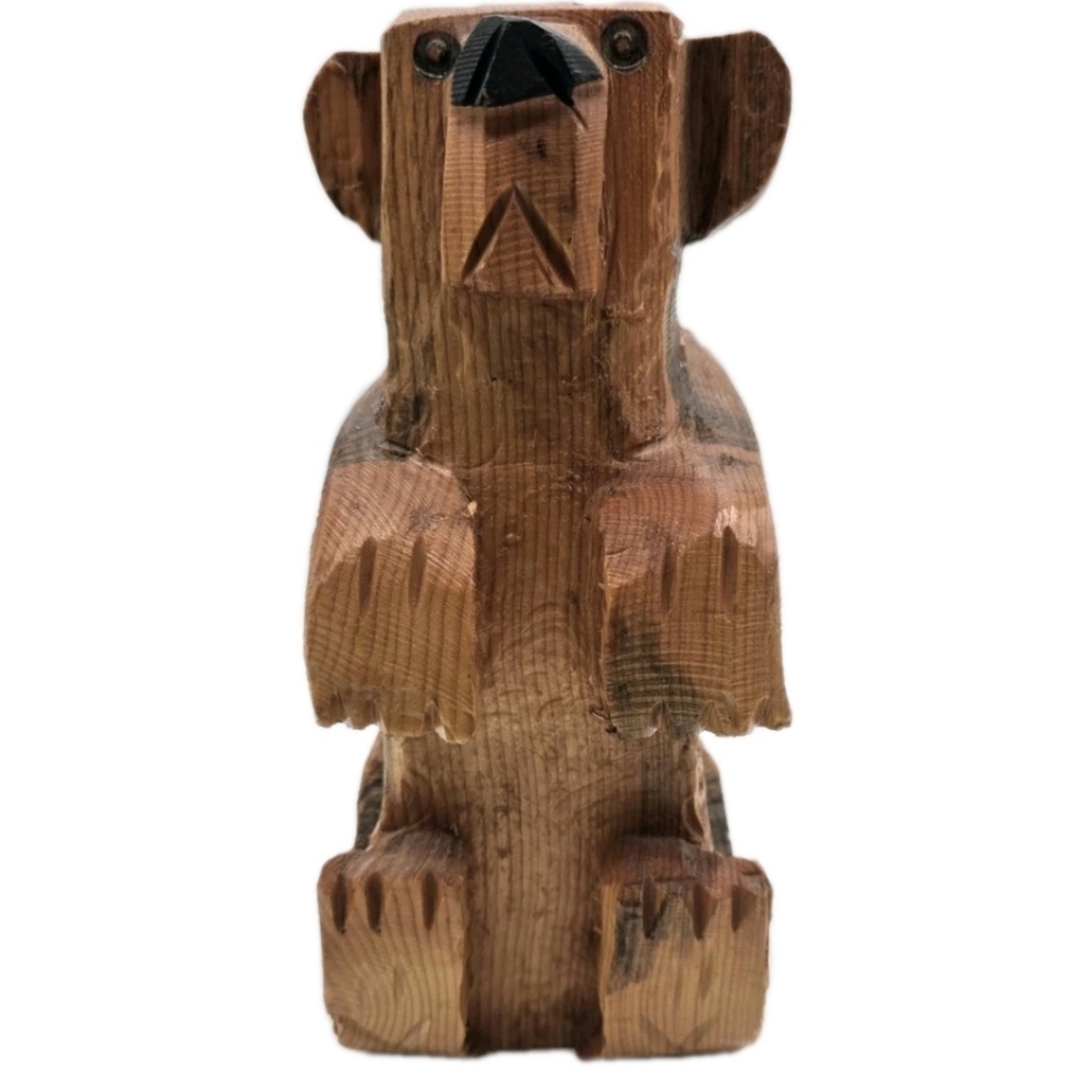 Hand Carved Wooden Rustic Bear 9" Solid Light Color - Picture 2 of 11